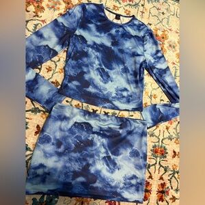 SHEIN Blue Tie-Dye Top and Skirt Set